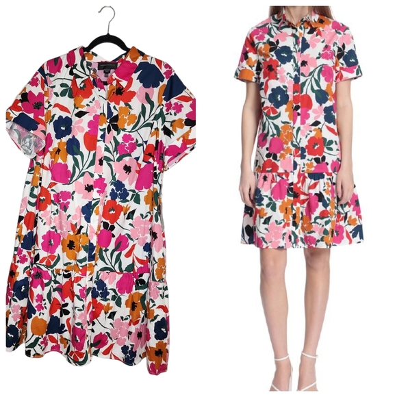 NWT DONNA MORGAN - Floral Ruffle Hem Poplin Shirtdress. Pockets.  16W - Picture 1 of 16